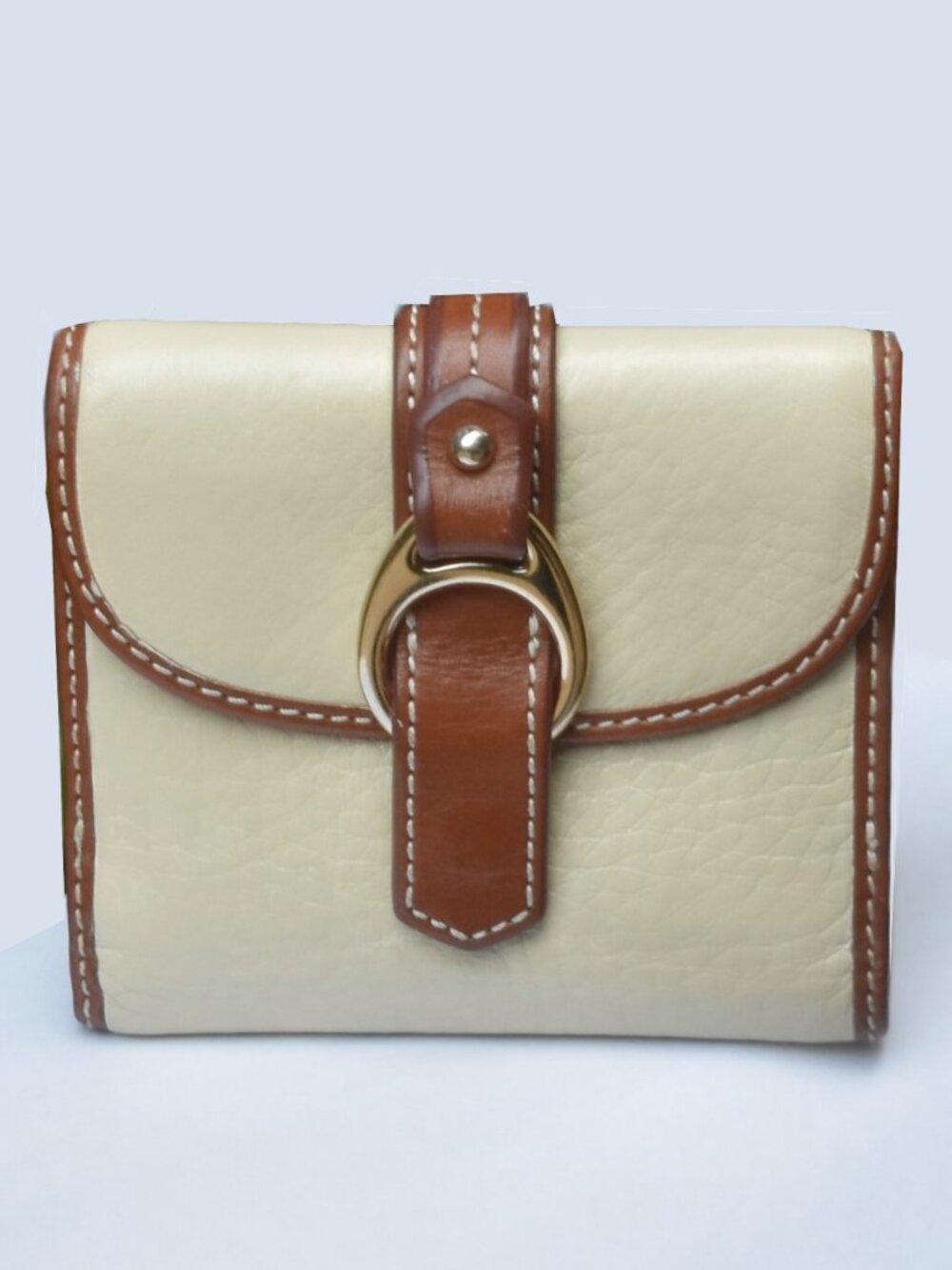 Dooney & Bourke Leather Bifold Wallet Ivory Cream British Tan
